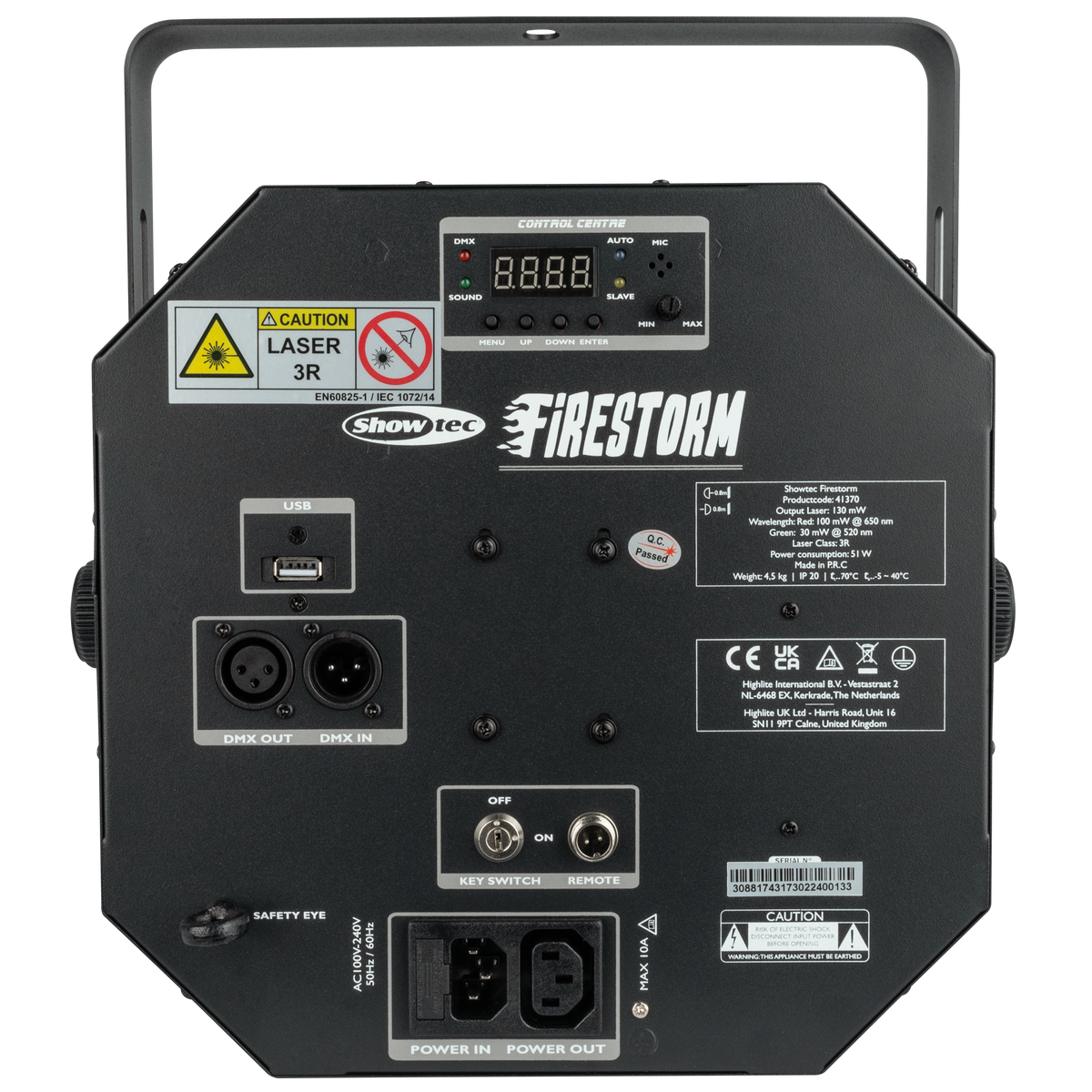 Firestorm, 4-i-1-effekt med wash, derby, strobe och laser