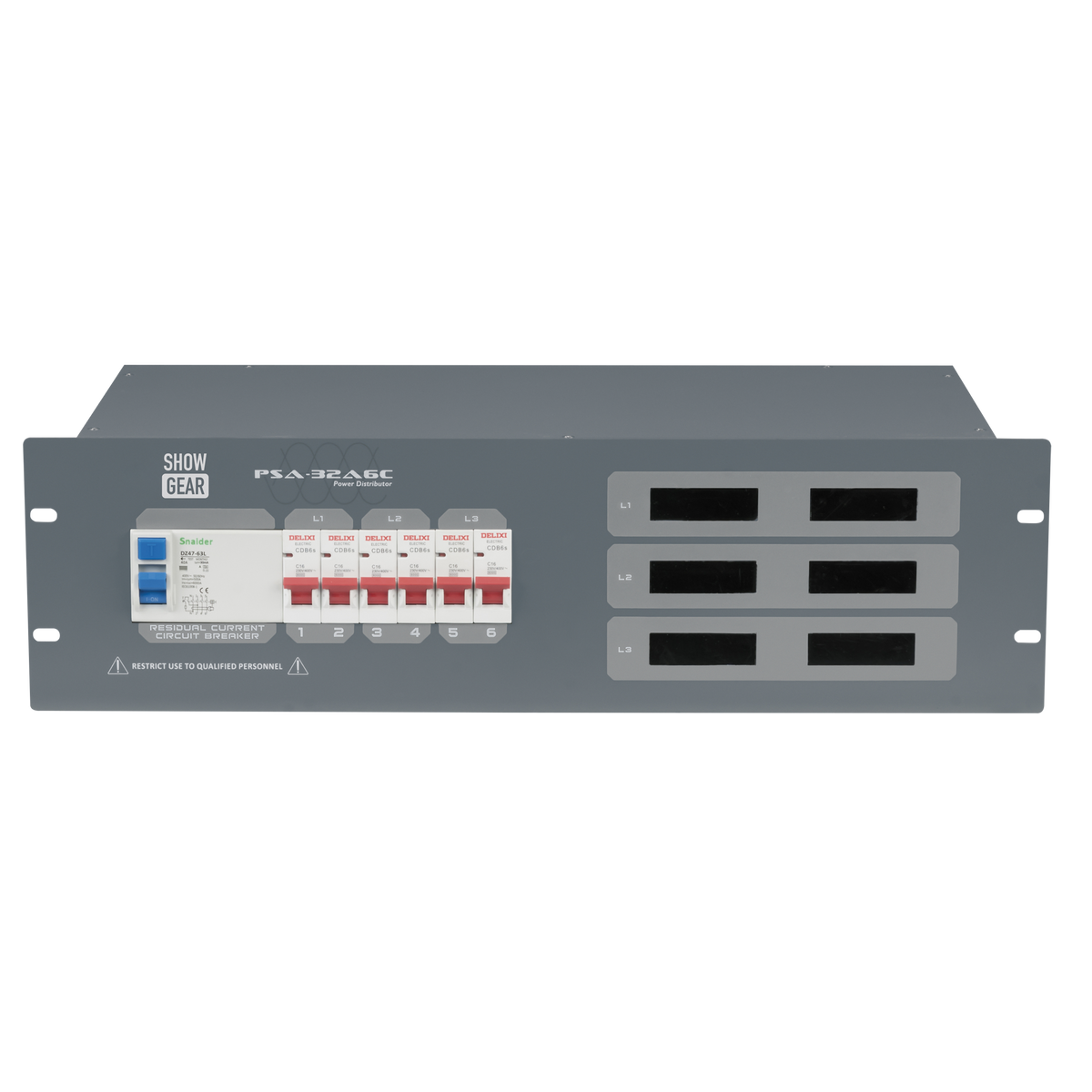PSA-32A6C strömfördelare, 6 × automatsäkring, CEE-utgångar