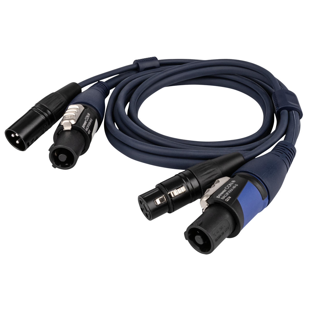 Ström-/DMX-kabel powerCON/XLR hane – powerCON/XLR hona, 3 m