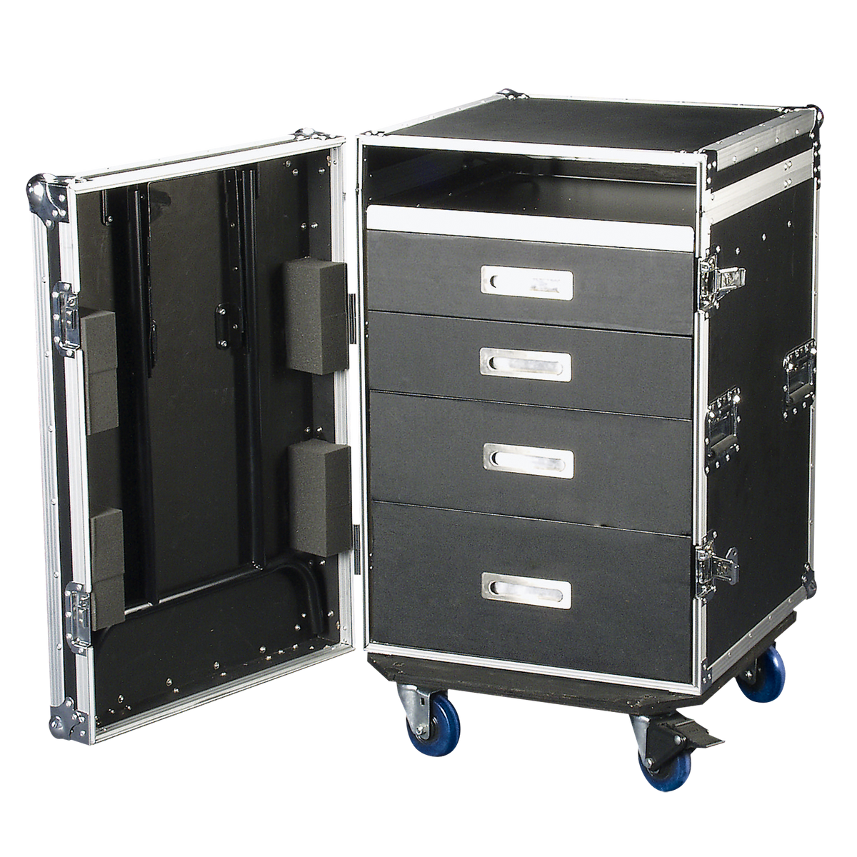 Drawer Case 12U med arbetsyta, svänghjul med broms