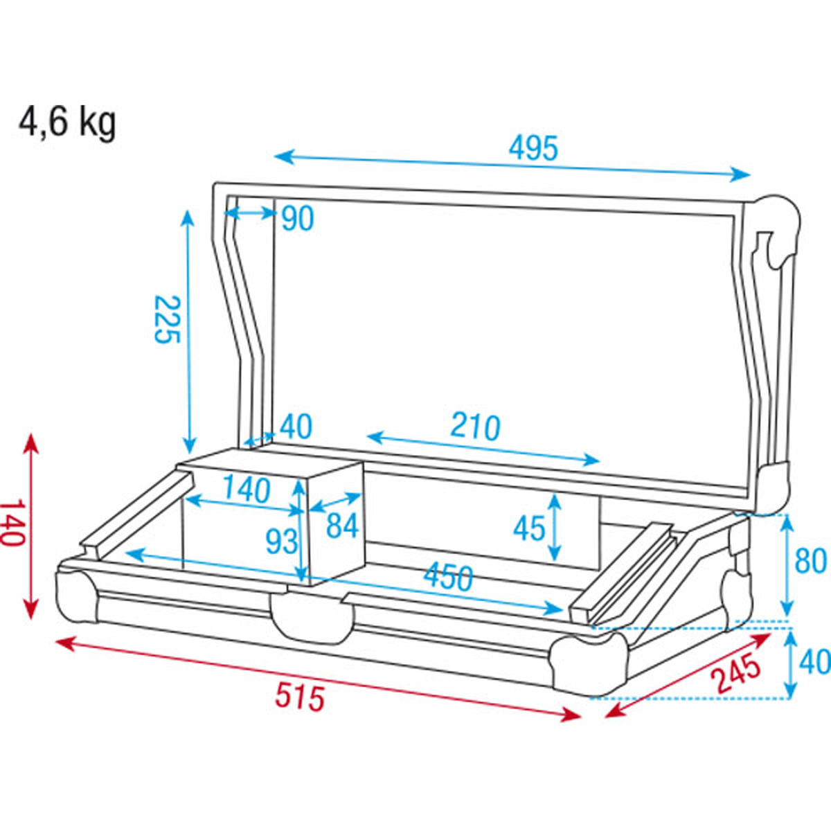 Flightcase för ljusbord 3U, med tillbehörsfack