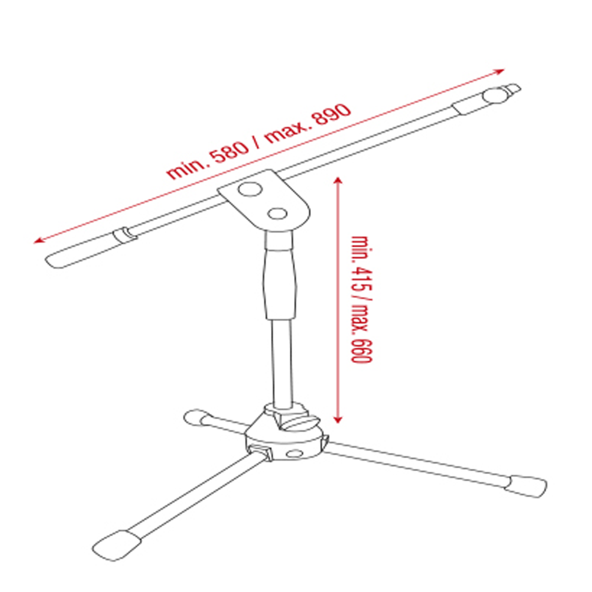 Teleskopiskt mikrofonstativ med bom Ergo 2, 415–660 mm, 3/8" gänga