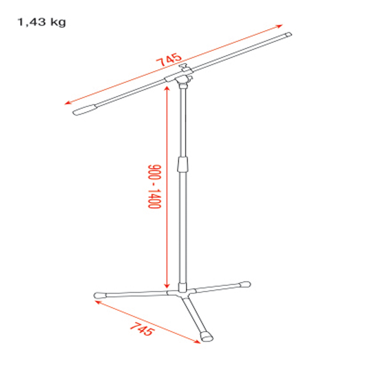 Mikrofonstativ med bom Value Line, 900–1400 mm, 3/8" gänga