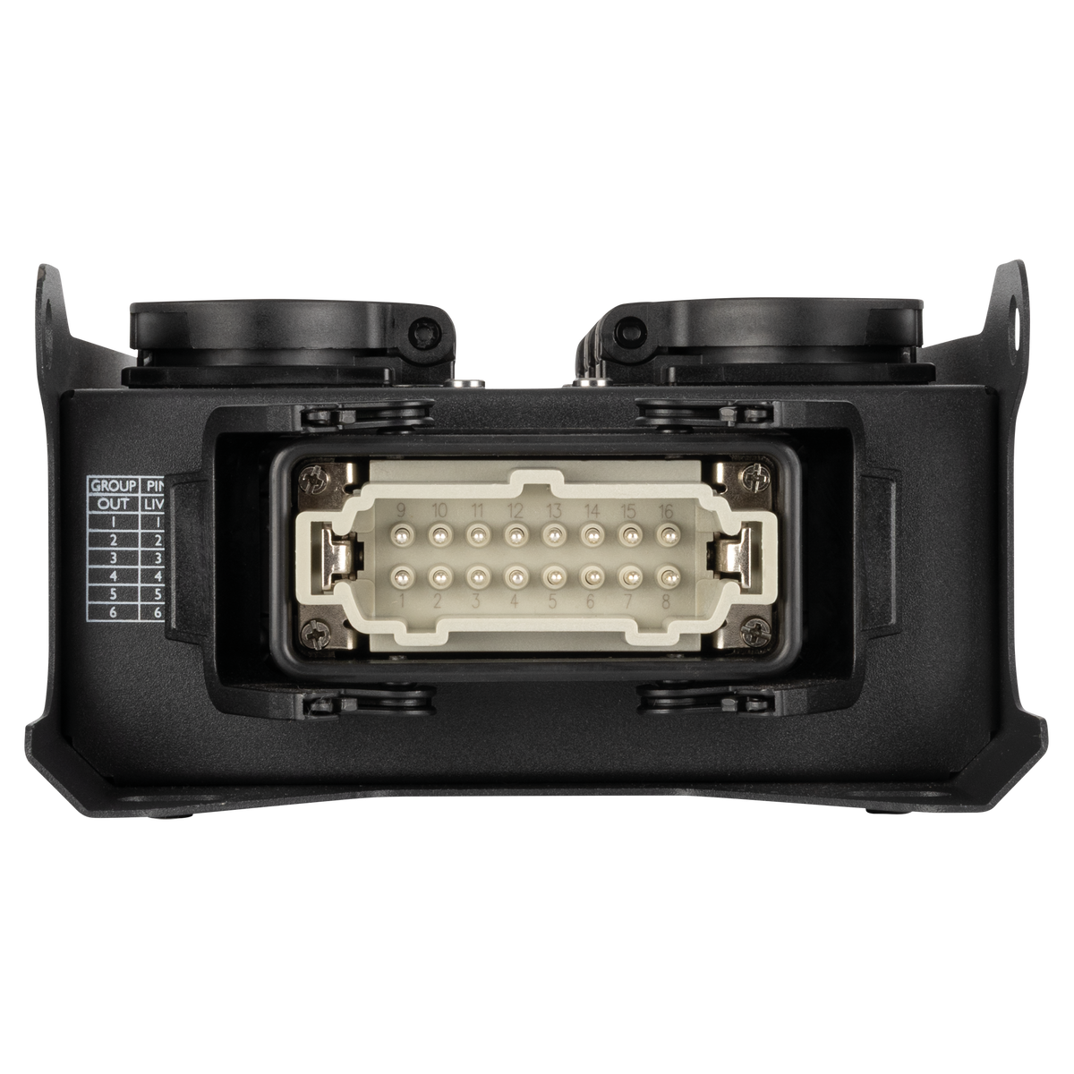 PowerCore 1m.6s breakoutbox, Multipin H16 in till 6 × Schuko