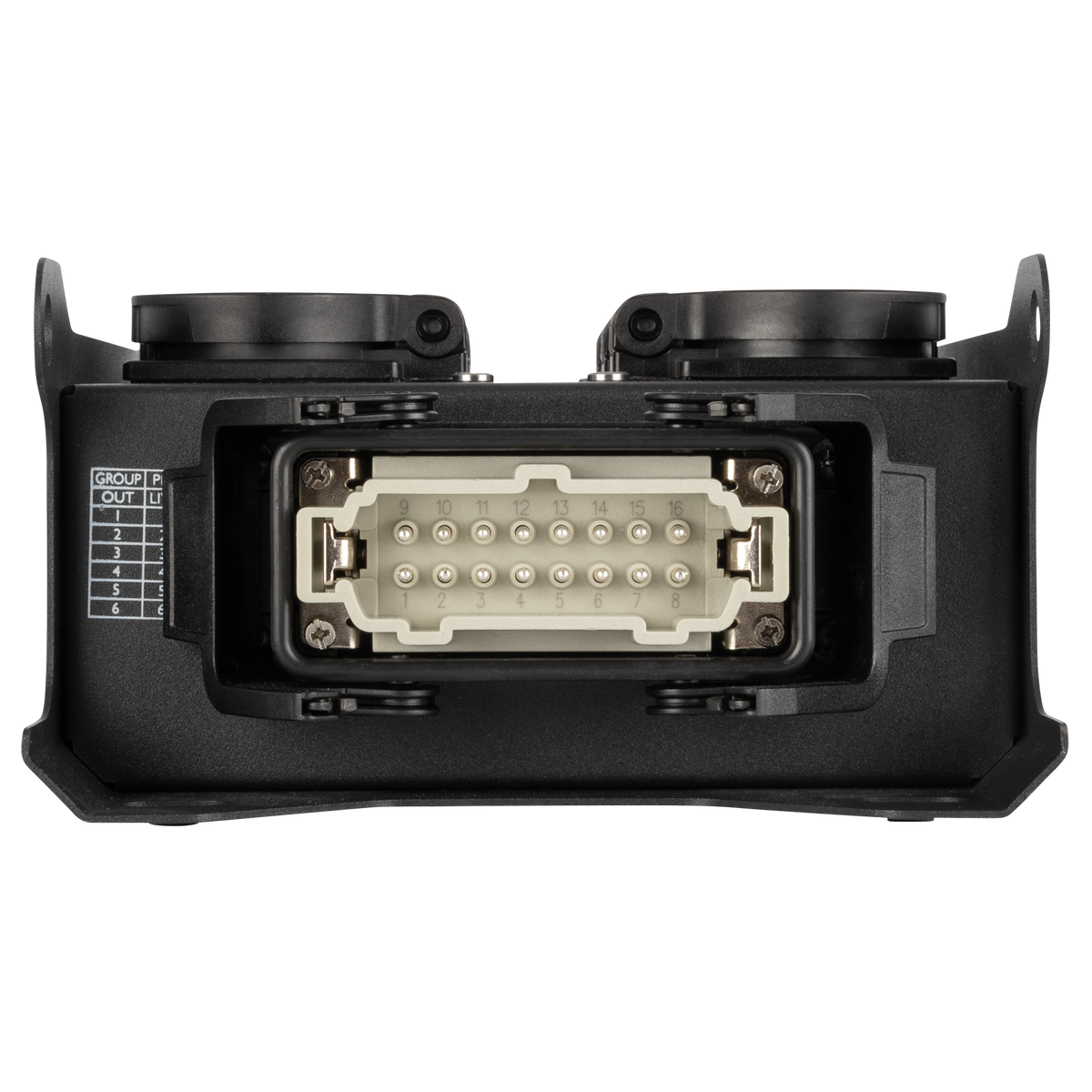 PowerCore 2m.6s breakoutbox, 2 × Multipin H16 (in/ut) till 6 × Schuko
