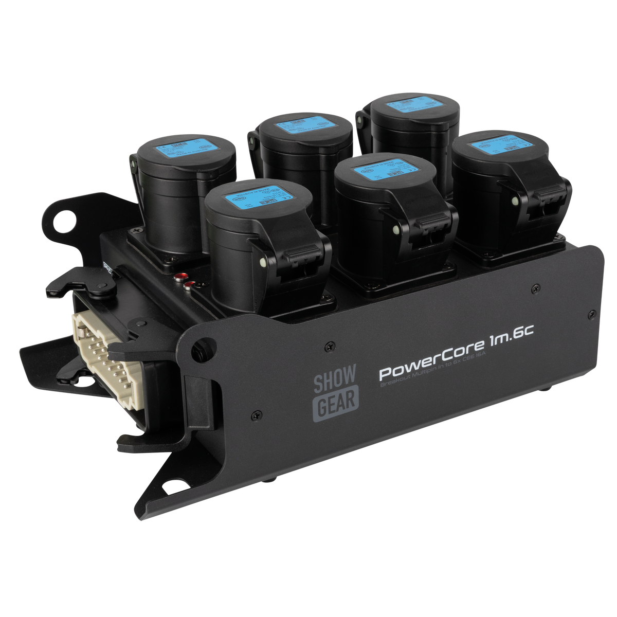 PowerCore 1m.6c breakoutbox, Multipin H16 in till 6 × CEE 16 A