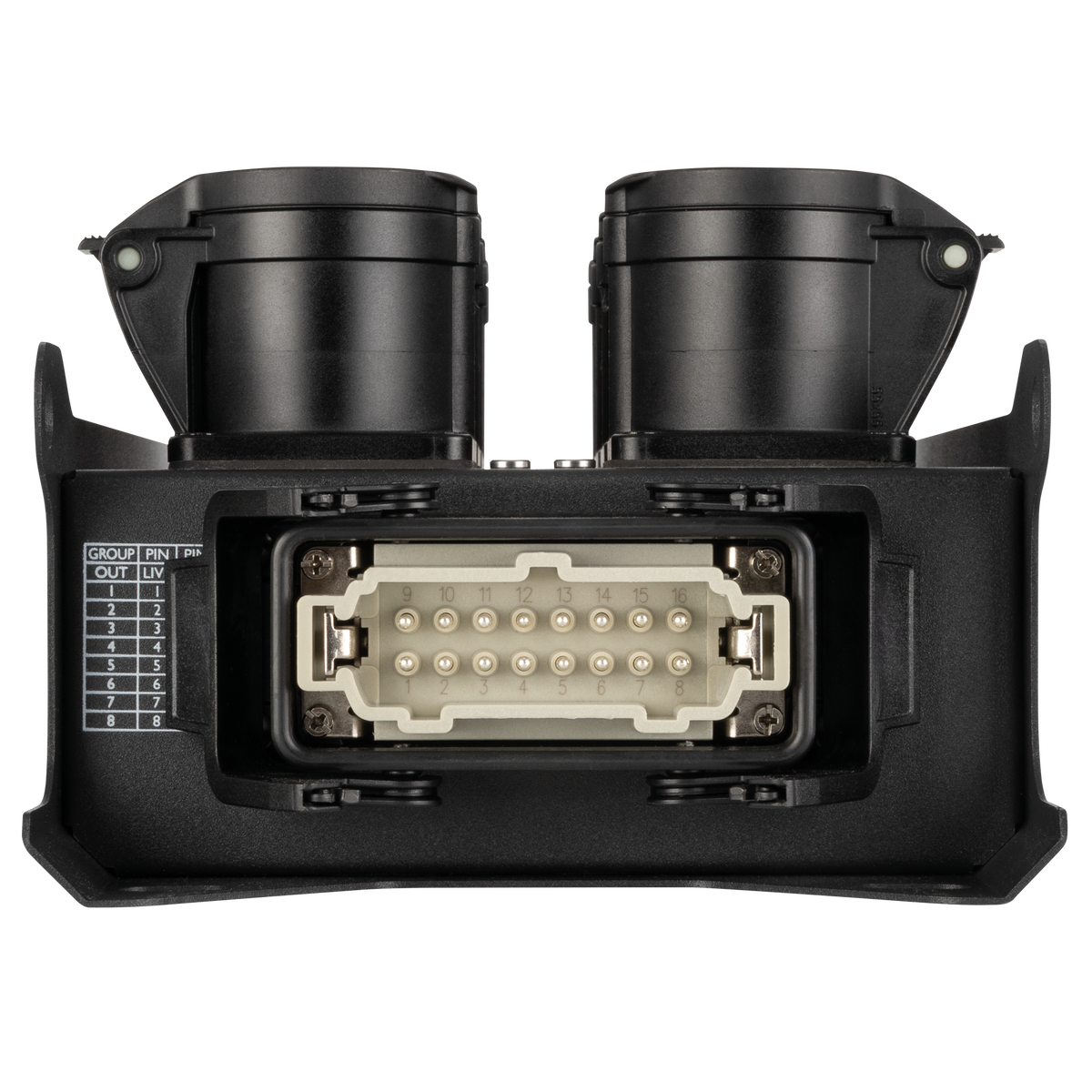 PowerCore 1m.8c breakoutbox, Multipin H16 in till 8 × CEE 16 A