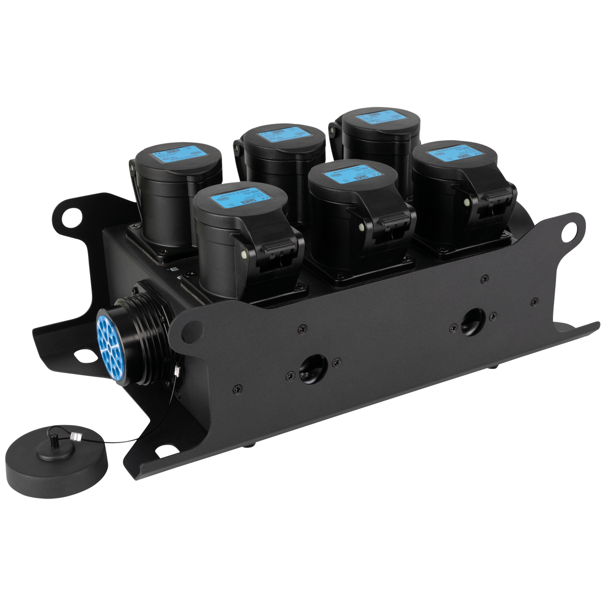 PowerCore 2s.6c breakoutbox, 2 × Multipin S19 (in/ut) till 6 × CEE 16 A