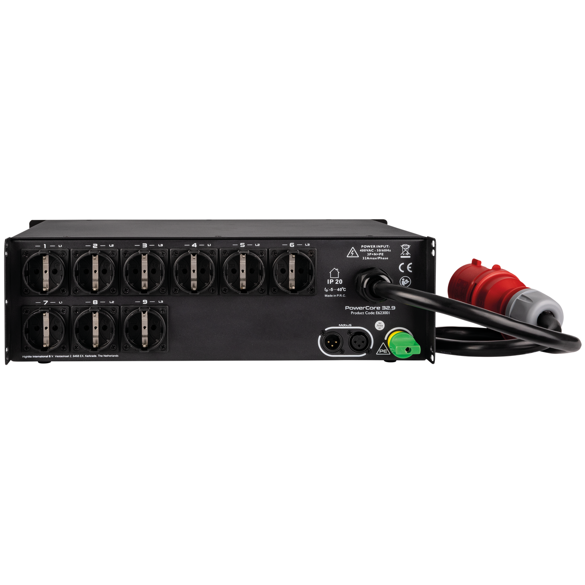 PowerCore 32.9 strömfördelare, 1 + 9 × Schuko