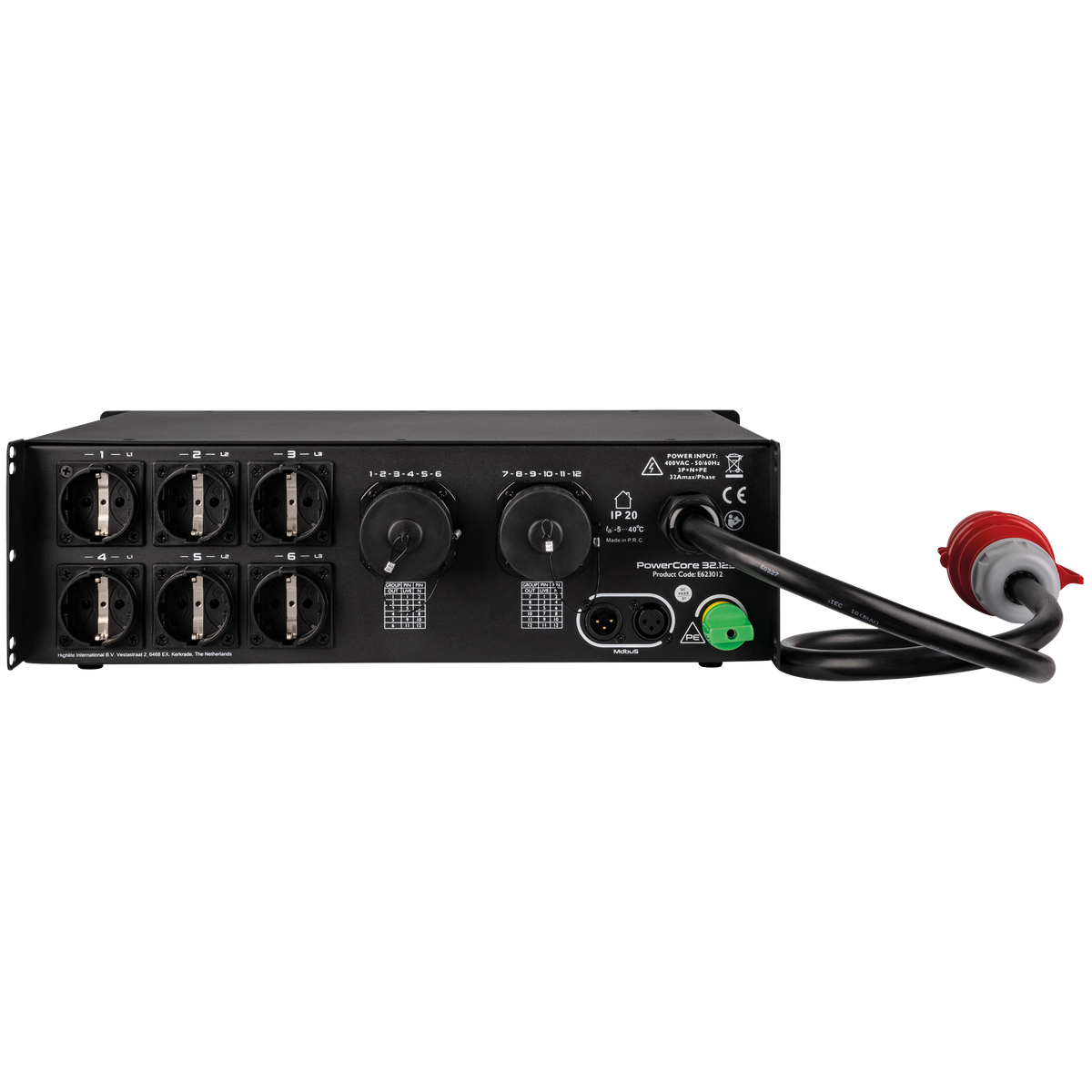PowerCore 32.12s strömfördelare, 1 + 6 × Schuko + 2 × Multipin S19