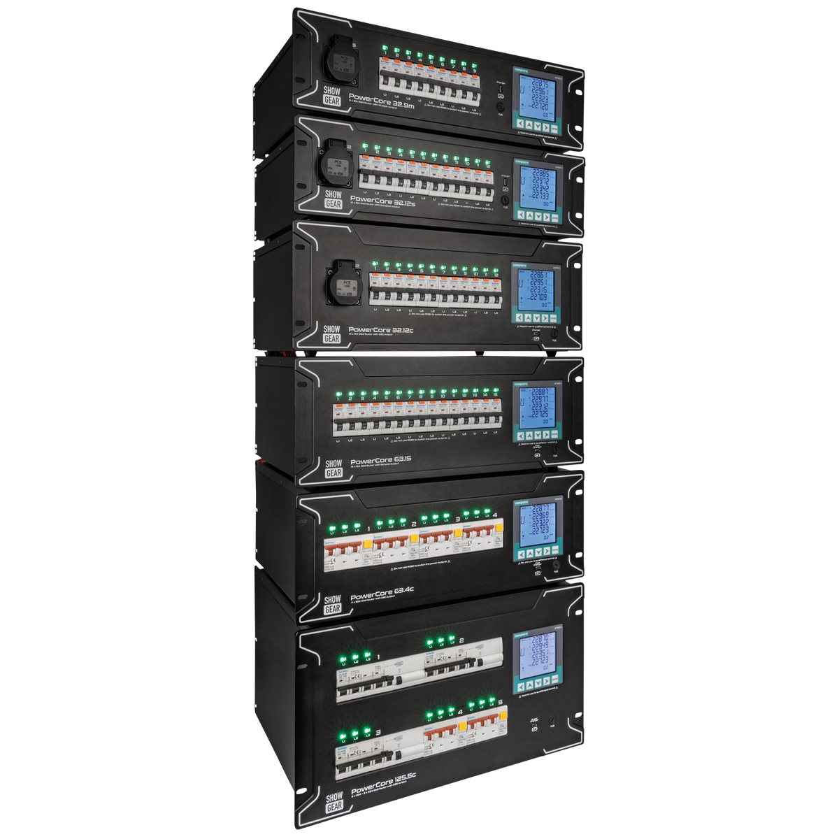 PowerCore 32.12s strömfördelare, 1 + 6 × Schuko + 2 × Multipin S19