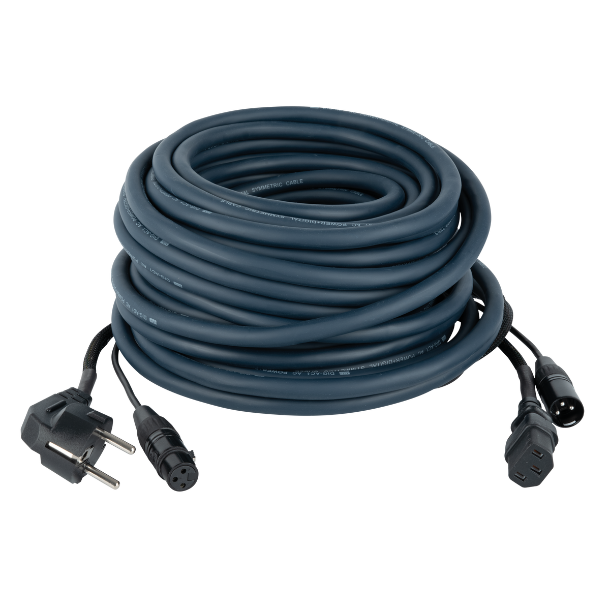 Ström-/ljudkabel Schuko/XLR hona – IEC/XLR hane, blå, 15 m