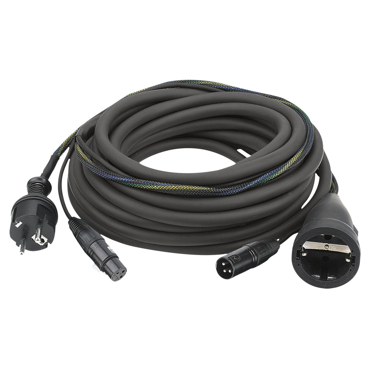 Ström-/ljudkabel Schuko/XLR hona – Schuko/XLR hane, svart, 15 m