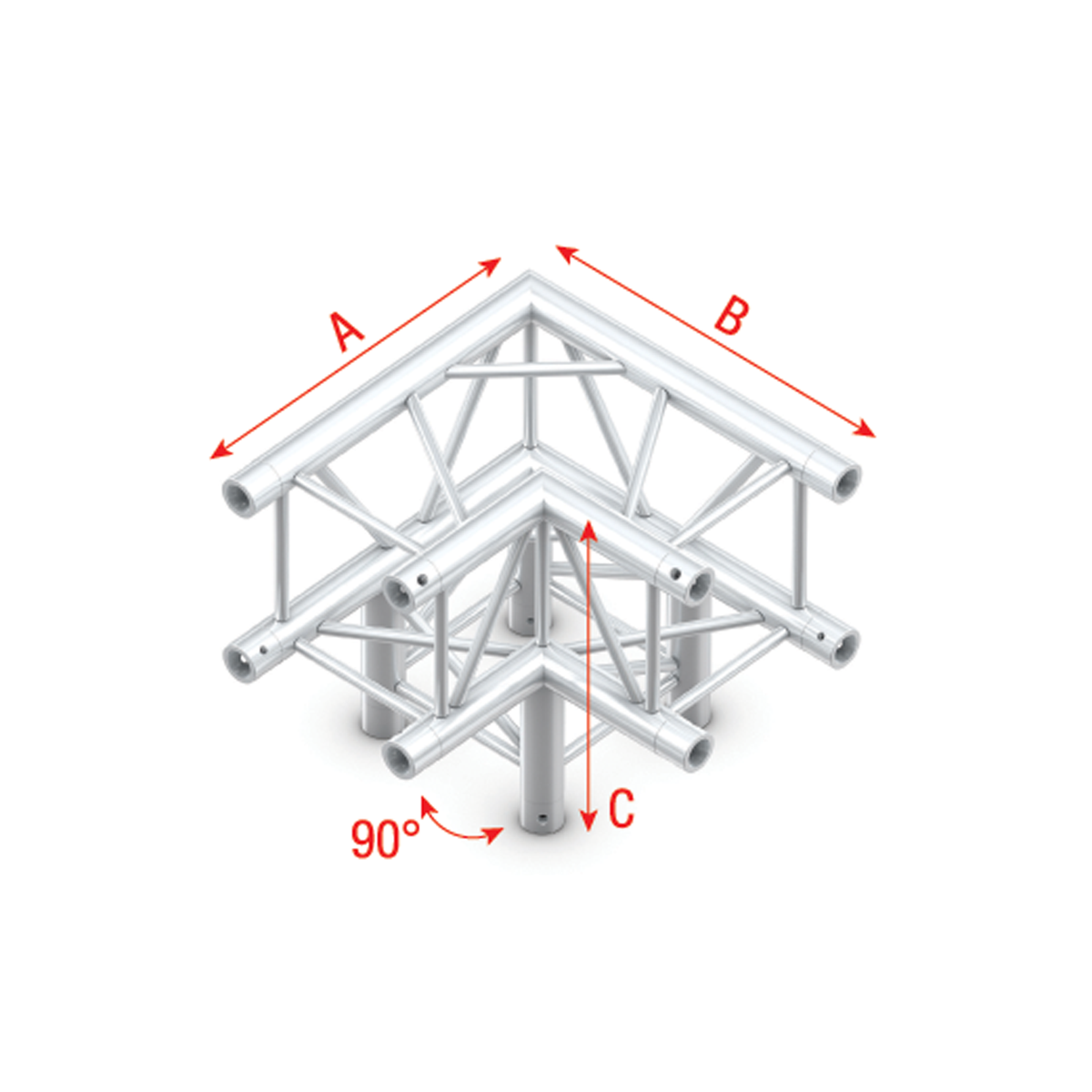 Pro-30 Square Heavy Duty G-truss, hörn 3-vägs, silver
