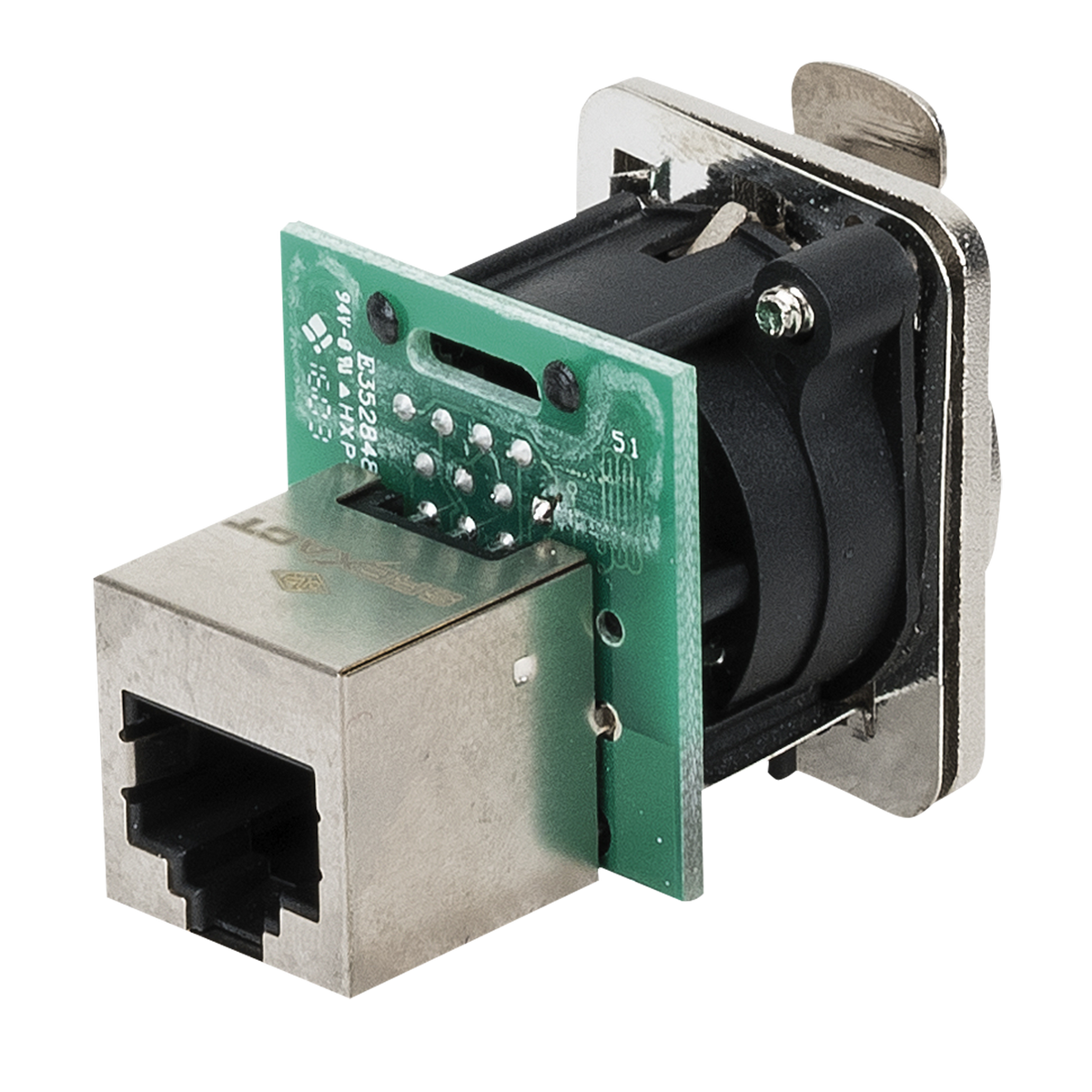 RJ45-genomföringschassi i D-storlek med metallfläns och säker spärr, nickel, CAT5E