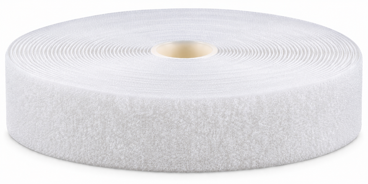 Kardborreband självhäftande – Luddband (öglesida), Vit, 30 mm