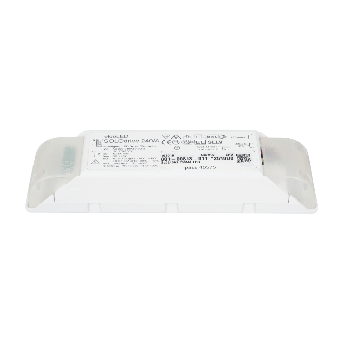 SOLOdrive 20 W dimbar LED-drivare med DALI-2, dim-to-dark, pulsdimning