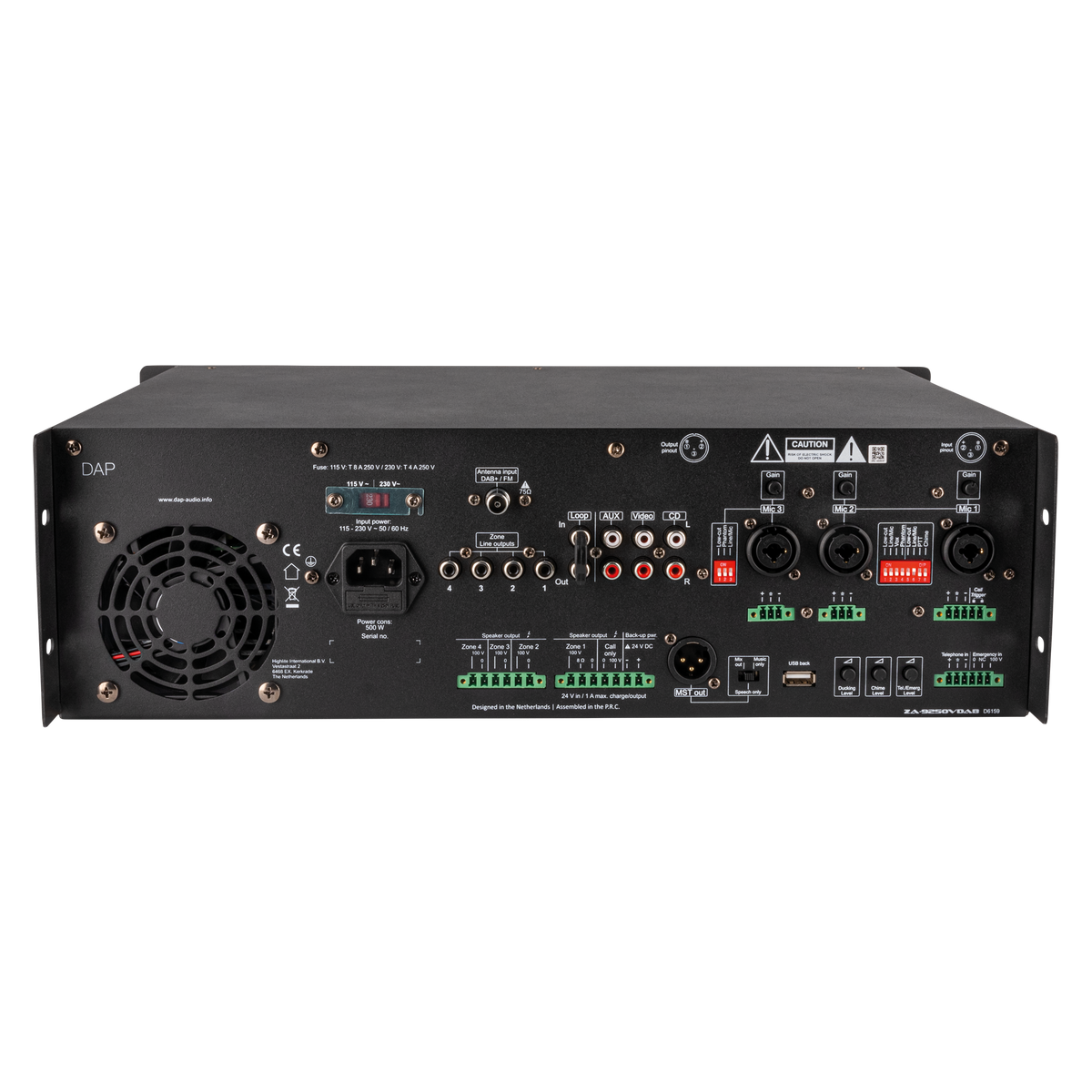 ZA-9250VDAB zonförstärkare 100 V, 250 W, med DAB+