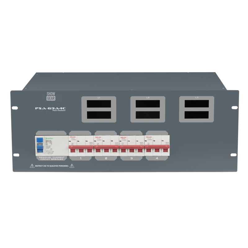 PSA-63A4C strömfördelare, 4 × automatsäkring, CEE-utgångar
