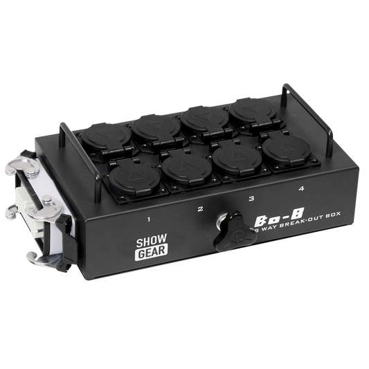 BO-8-S1 breakoutbox med 8 Schuko och 1 × 16-polig multipin