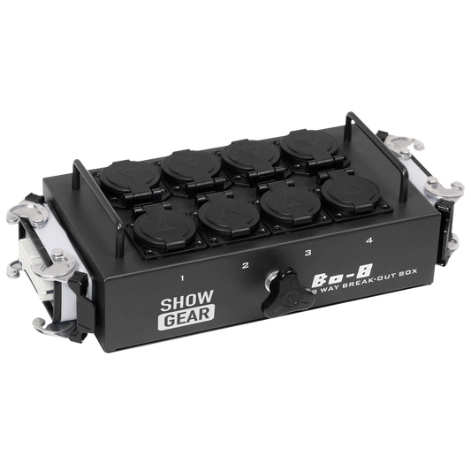 BO-8-S2 breakoutbox med 8 Schuko och 2 × 16-polig multipin