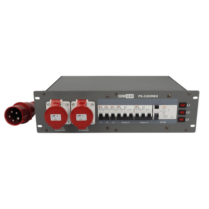 PS-3202 MKII, CEE 32 A till 6× Schuko och 2× CEE 16 A 5-polig