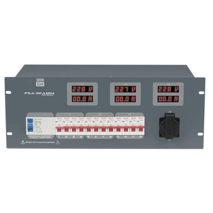 PSA-32A12M strömfördelare, 12 × automatsäkring, Schuko + multipin-utgångar