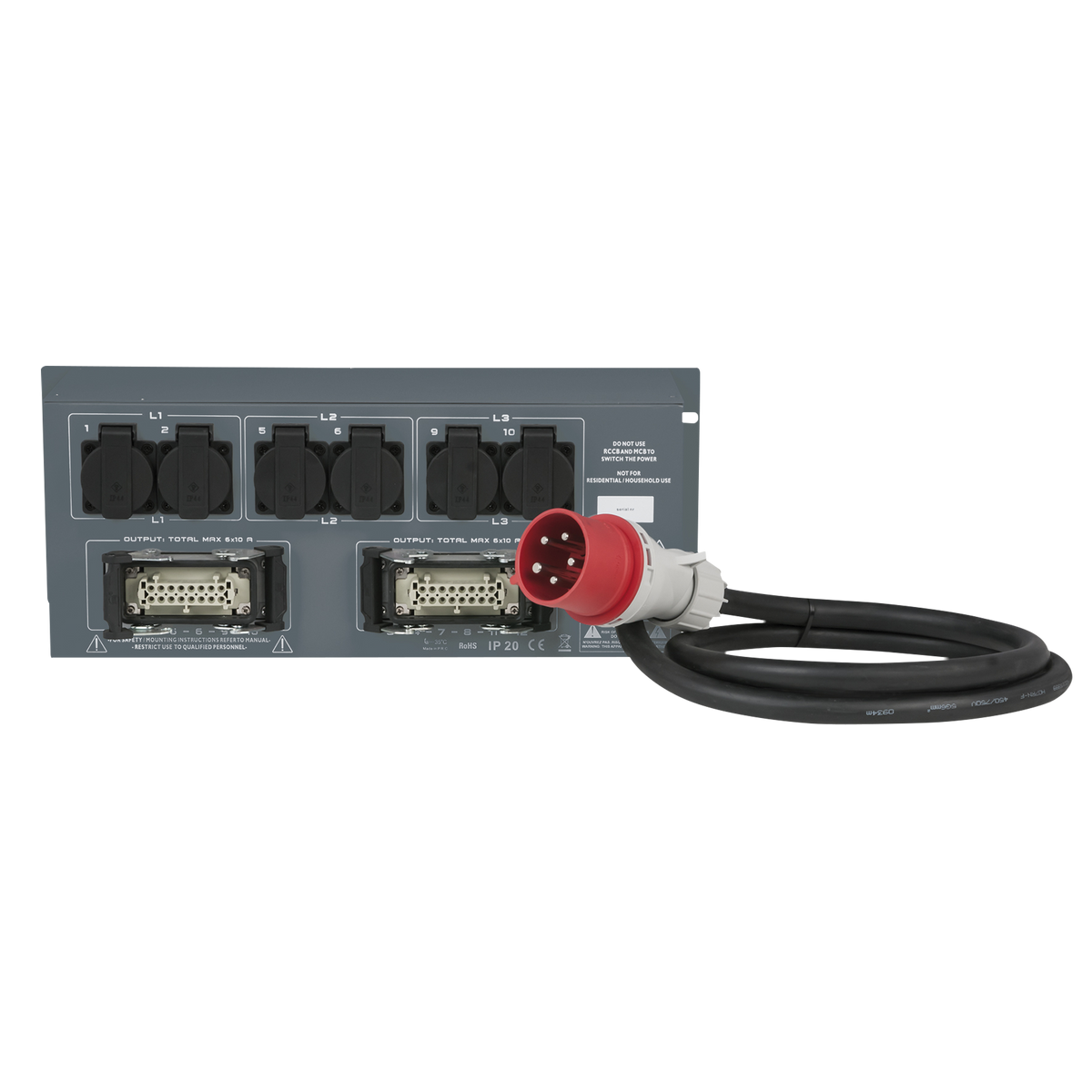PSA-32A12M strömfördelare, 12 × automatsäkring, Schuko + multipin-utgångar