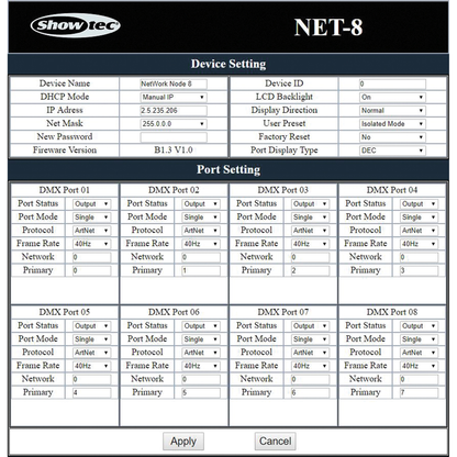 NET-8/5 Art-Net/Kling-Net-nod, 8 universum, 5-polig XLR