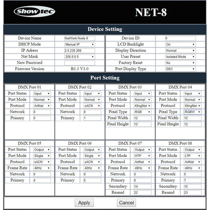 NET-8/5 Art-Net/Kling-Net-nod, 8 universum, 5-polig XLR