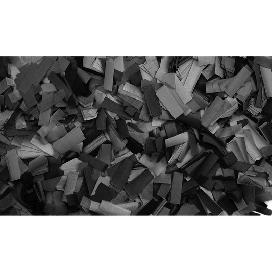 Konfetti, rektangulär, svart, 55 × 17 mm, 1 kg, flamskyddad och biologiskt nedbrytbar