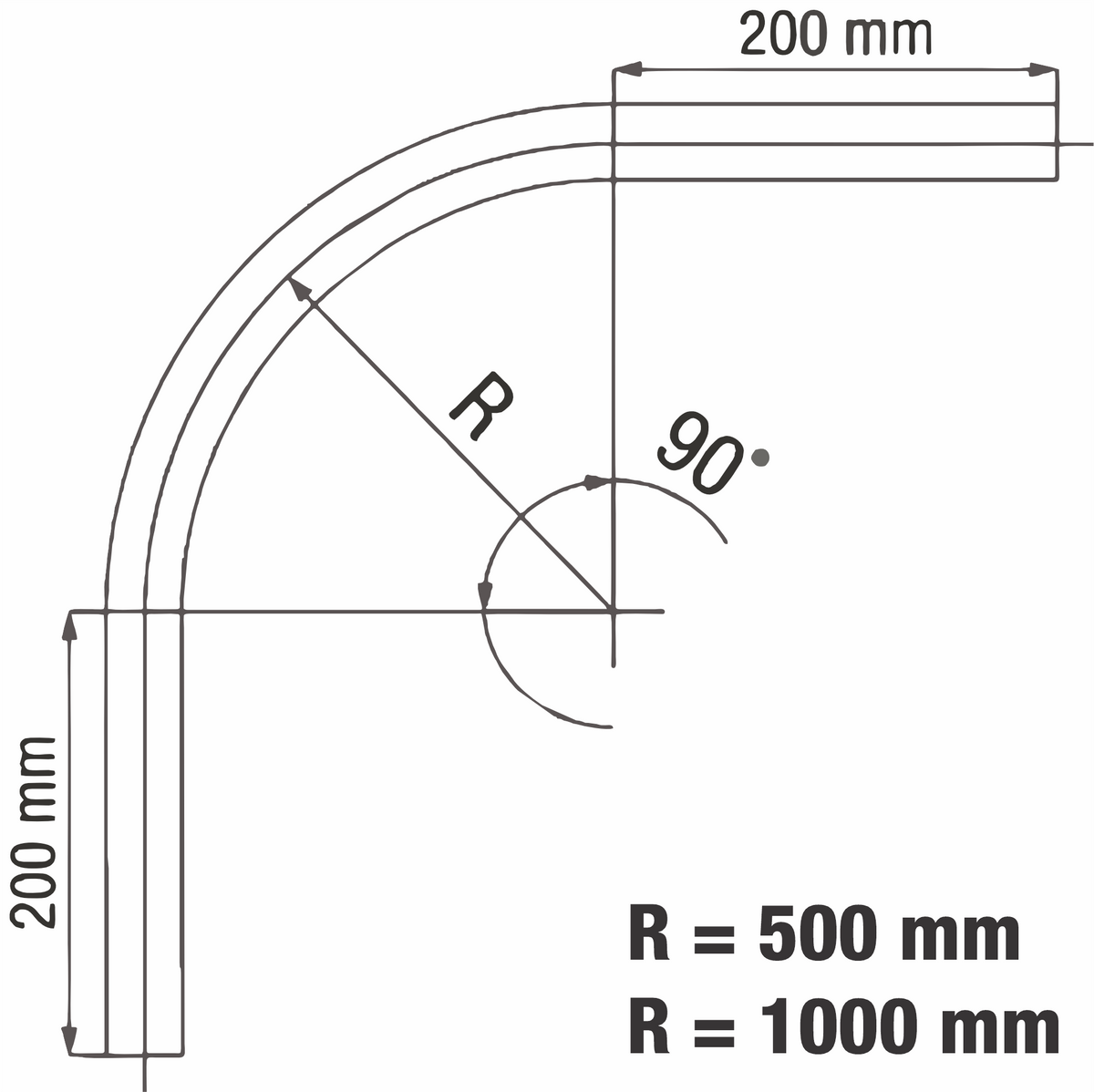 Eurotrack hörn 90° svart R=500 mm
