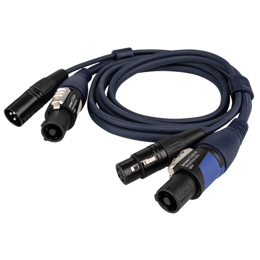 Ström-/DMX-kabel powerCON/XLR hane – powerCON/XLR hona, 3 m