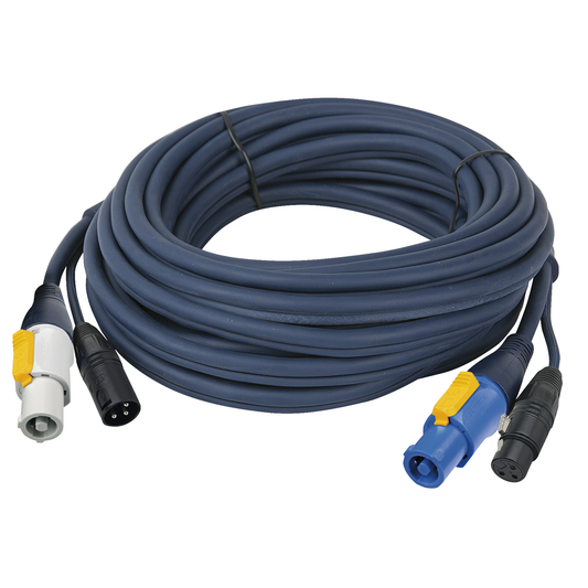 Ström-/DMX-kabel powerCON/XLR hane – powerCON/XLR hona, 10 m