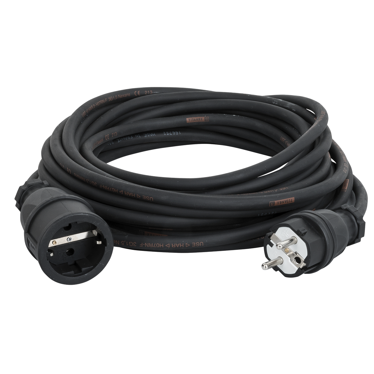 Förlängningskabel Schuko/Schuko, Titanex med PCE, 3 × 1,5 mm², 10 m
