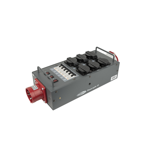 Powersplit 32, CEE 32 A till 6× Schuko och CEE-genomlänkning