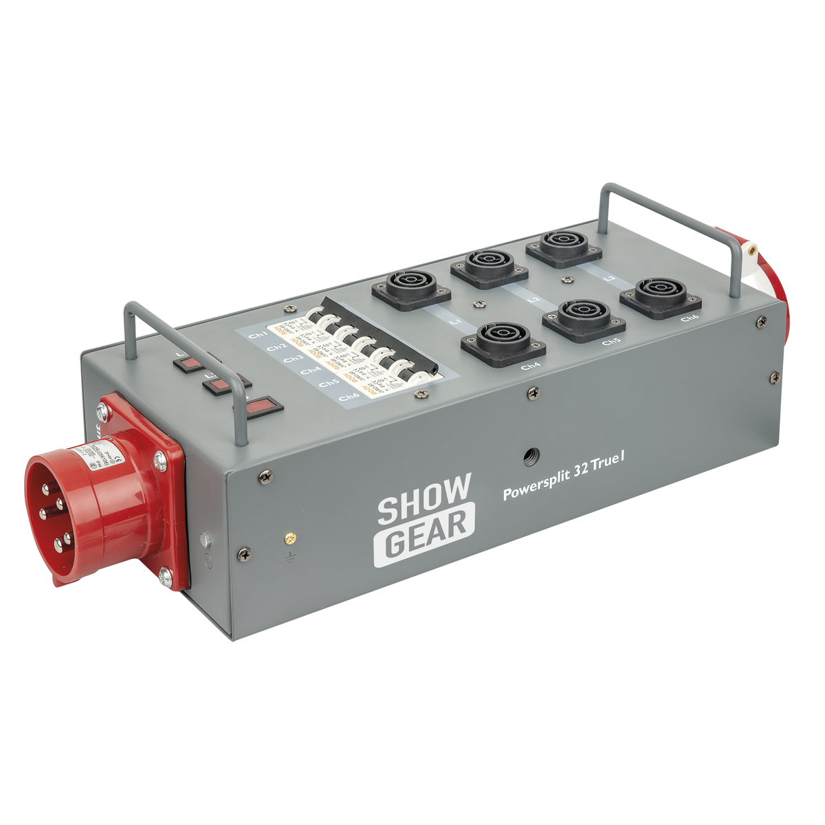 Power Split 32 True, CEE 32 A till 6× Power Pro True och 1× CEE 32 A 5-polig