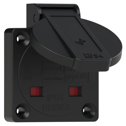 Brittiskt paneluttag med lock – BS1363, 13 A, IP54