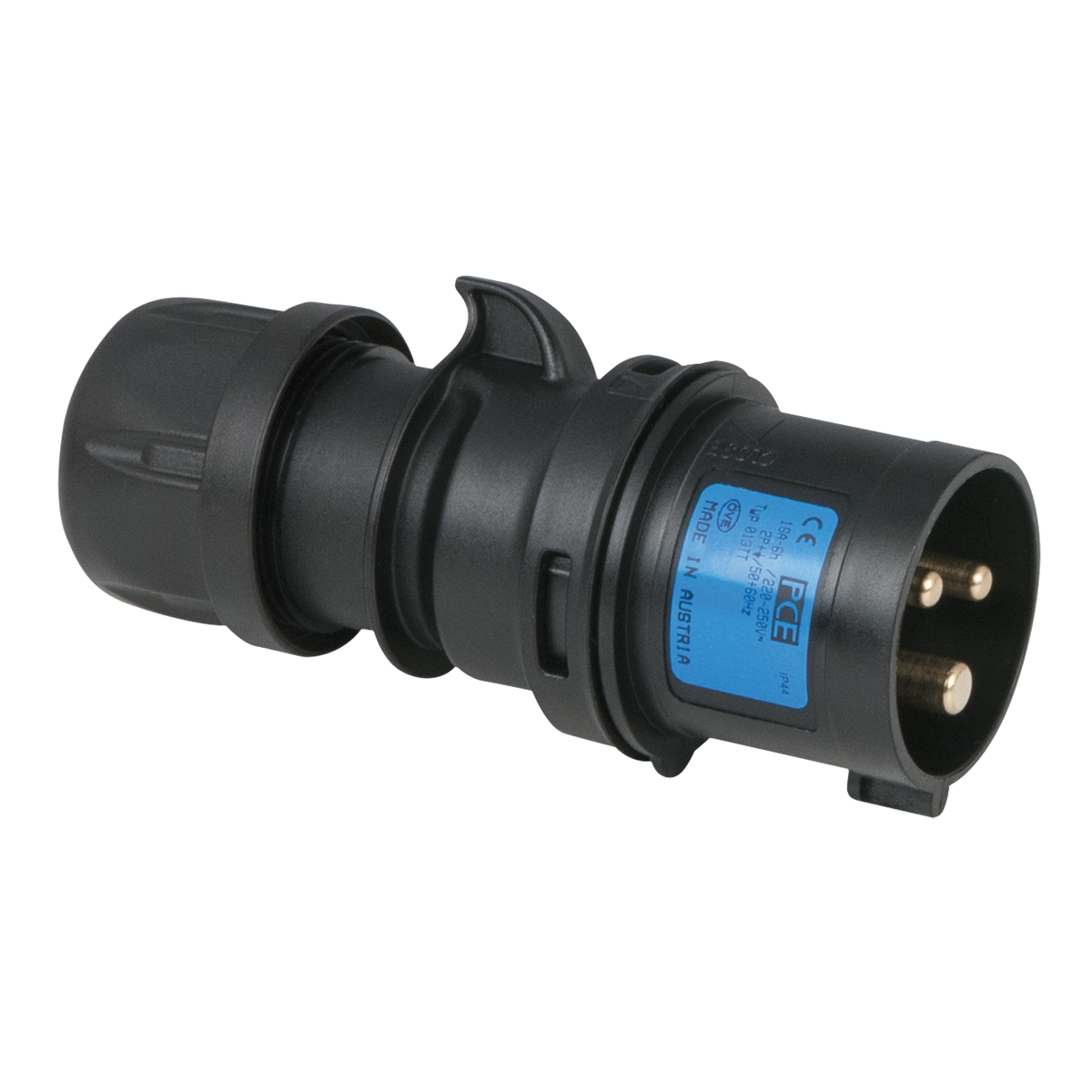 CEE 16 A 240 V 3-polig stickpropp hane – svart, IP44, skruvlös Turbo-plint