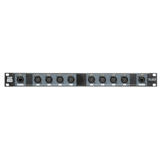 DS-24F/5 DMX-racksplit, 8× 5-polig XLR (hona) till 2× RJ45 (hona), 4 universum per CAT-kabel