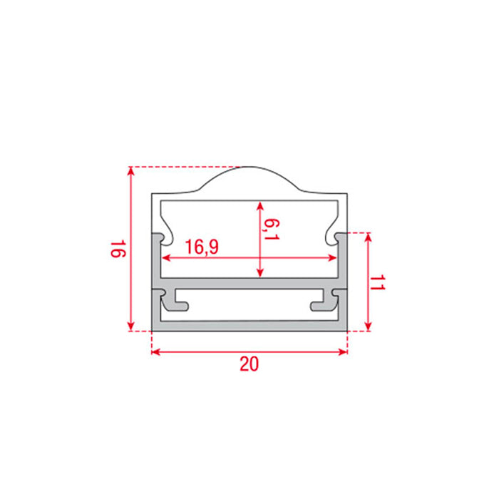 Profile Pro 12 Surface, utanpåliggande aluminiumprofil för LED-slinga, 2 m