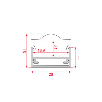 Profile Pro 12 Surface, utanpåliggande aluminiumprofil för LED-slinga, 2 m