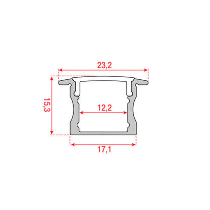 Profile Pro 17 Recessed, infälld aluminiumprofil för LED-slinga, 2 m, silver