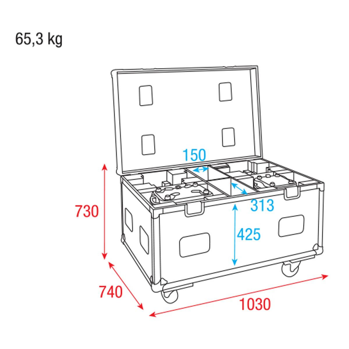 Flightcase för 4 × Phantom 100 / 180, med tillbehörsfack