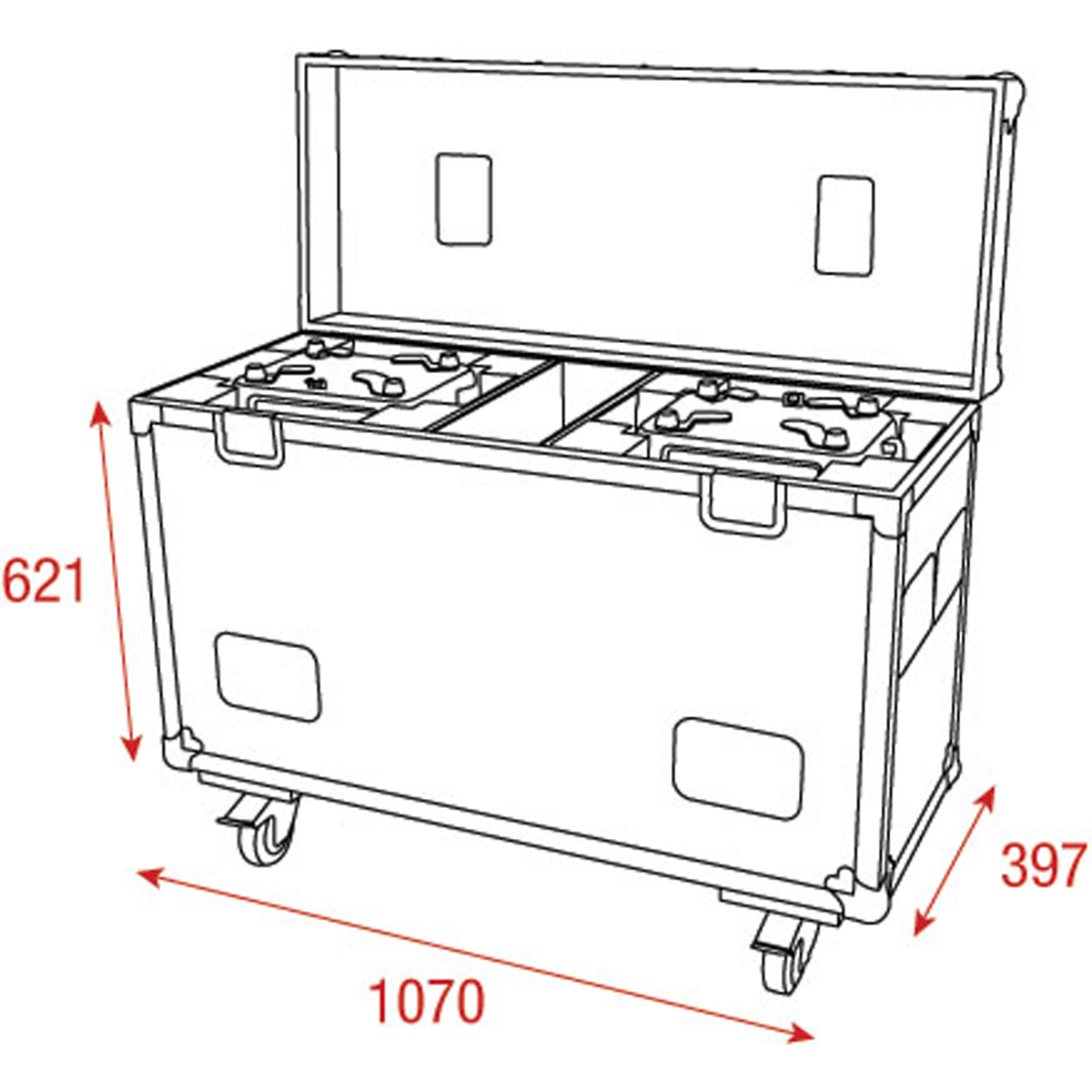 Flightcase för 2 × Phantom 250 Spot, med tillbehörsfack