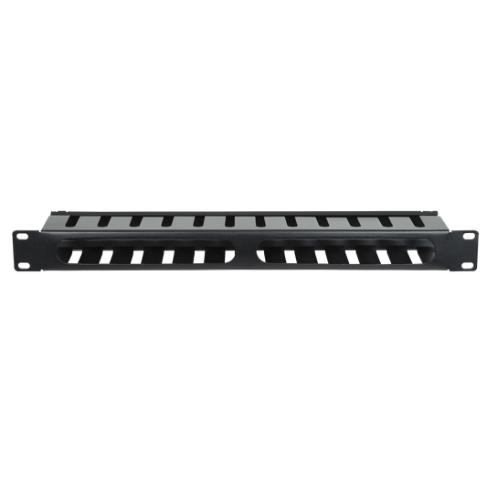 1U kabelhanteringspanel med lock, 19", 12 spår
