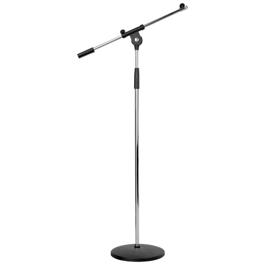 Mikrofonstativ med bom, rund fot, 950–1610 mm, 3/8" gänga