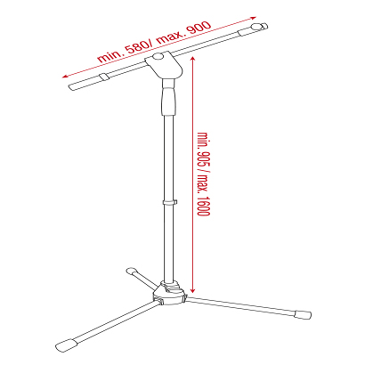 Teleskopiskt mikrofonstativ med bom Ergo 1, 905–1600 mm, 3/8" gänga