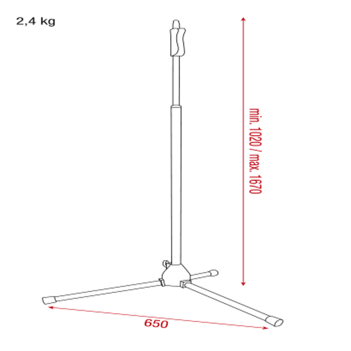 Mikrofonstativ Quick Lock, 1020–1670 mm, 3/8" gänga
