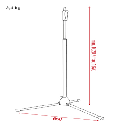 Mikrofonstativ Quick Lock, 1020–1670 mm, 3/8" gänga